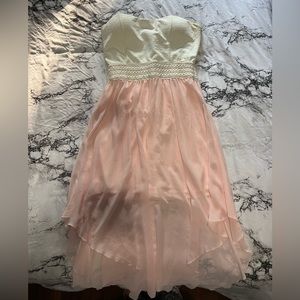 Pink and white strapless dress